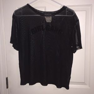 “Girl Gang” black mesh top